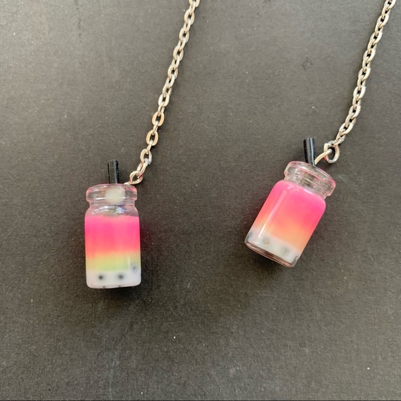 Pink & Green Bubble Tea Resin Bead Long Drop Earrings - Picture 4 of 4